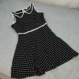 Retro Polkadot Mini Dress Size 4 Black Cream Fit And Flare Preppy Kawaii Flirty